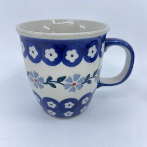 vintage boleslawcu polish pottery mug "forget me not" pattern handcrafted